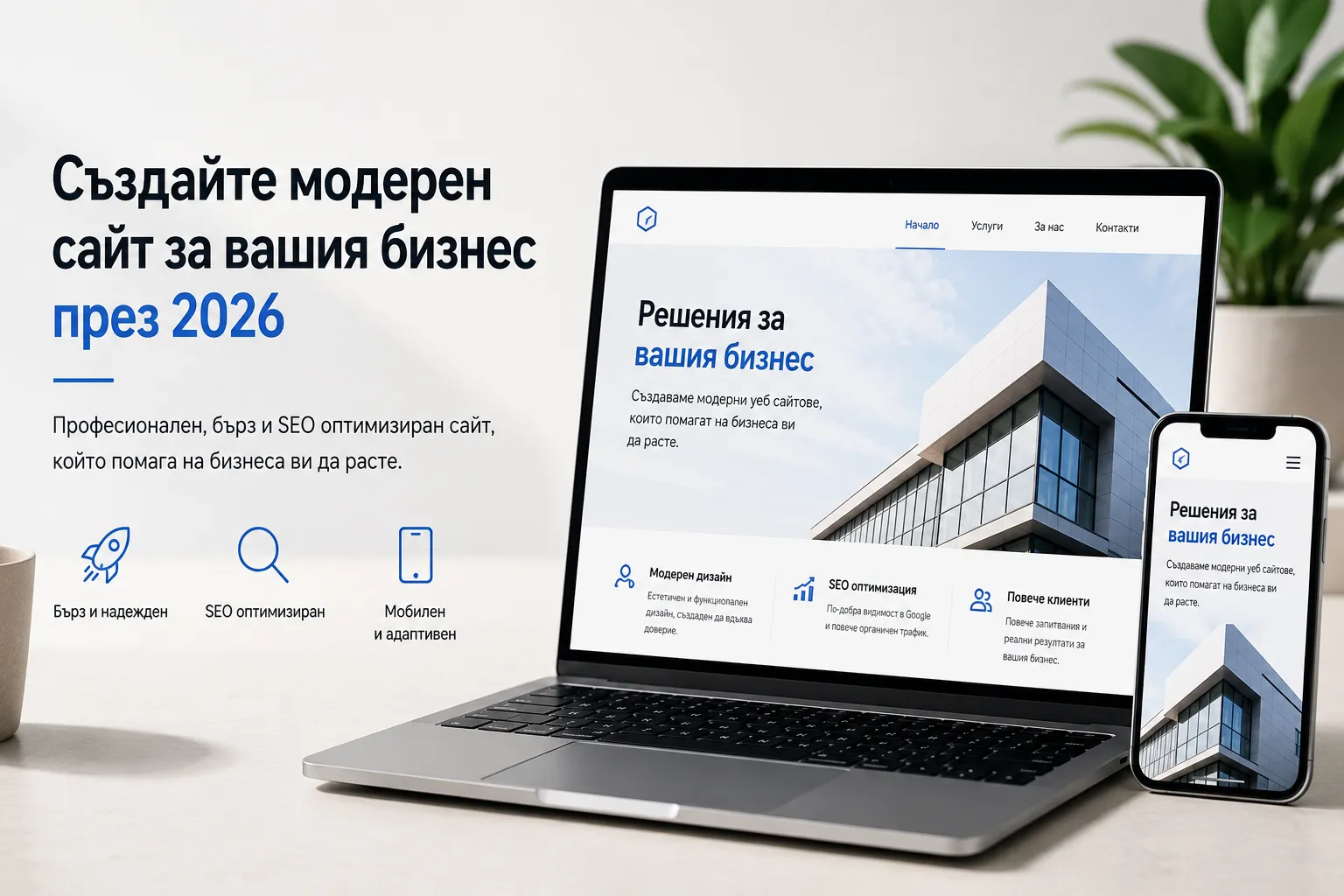 Изработка на сайт за малък бизнес през 2026 – модерен, бърз и SEO оптимизиран бизнес сайт за повече клиенти онлайн.